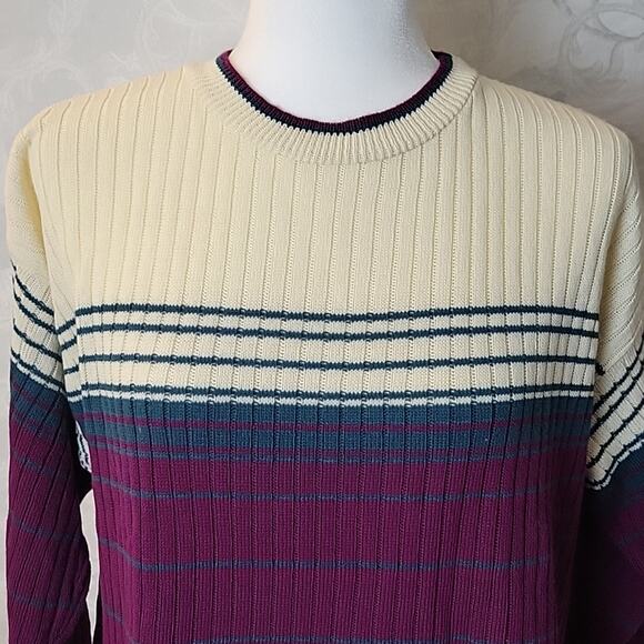 Cynthia Todd Womens Knit Cream Pine Green Purple Sweater Crew Neck Size L - Picture 5 of 10